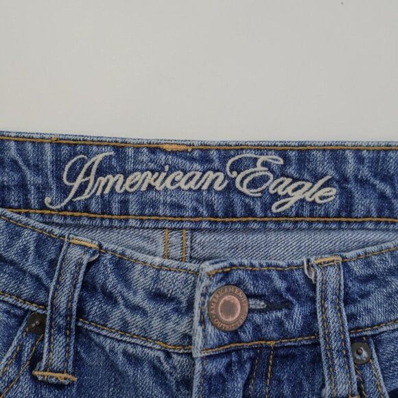 American Eagle Blue Factory Distressed Denim Jeans 4R 32/26 Mid Rise - Picture 10 of 13